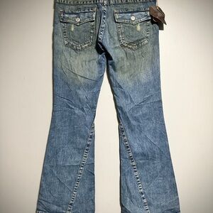 Vintage True Religion Bobby Low-rise Bootcut Denim Jeans Blue Distressed